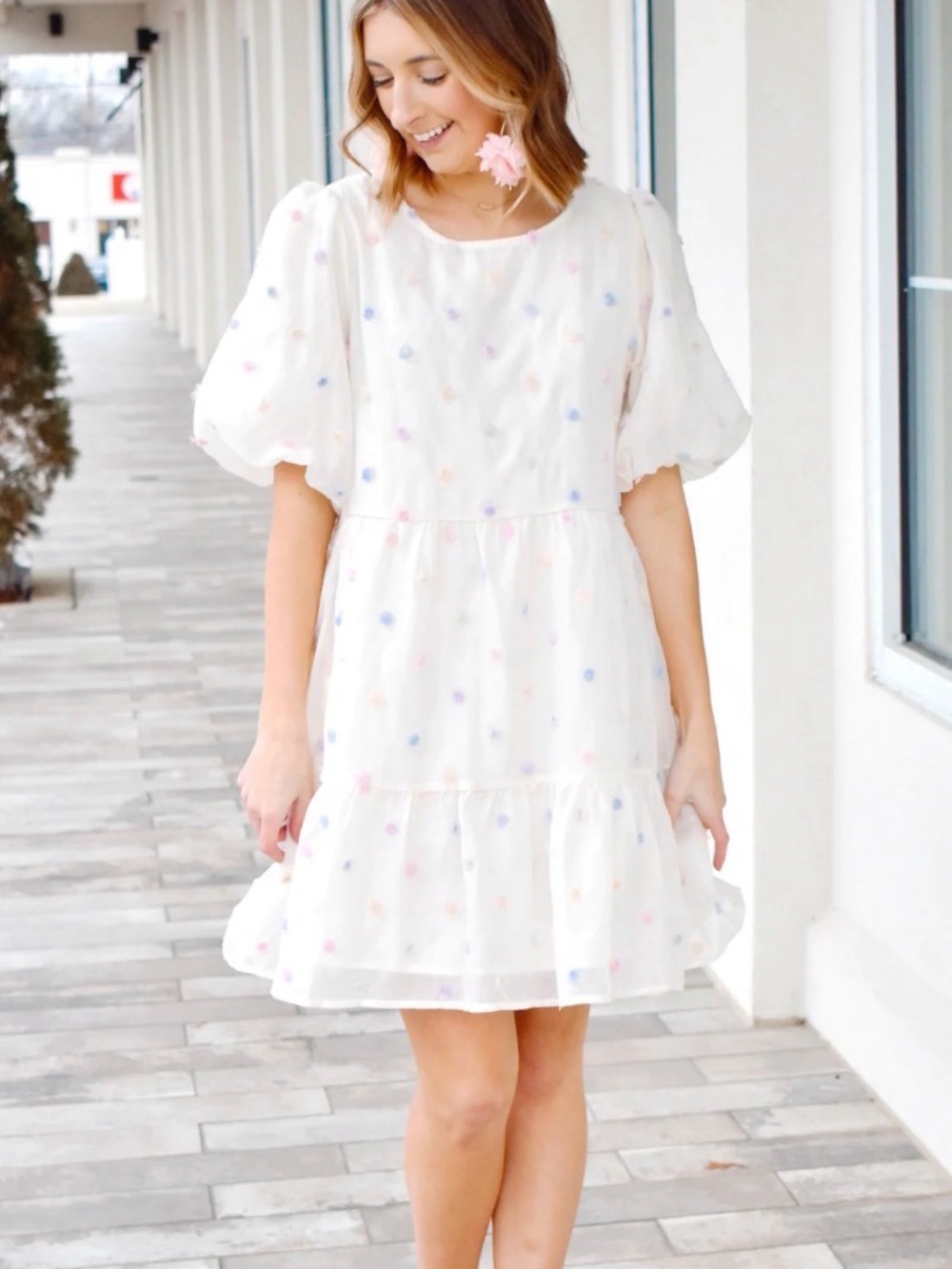 entro Cream Tiered Mini Dress with Pastel Polka Dots - Picture 12 of 12